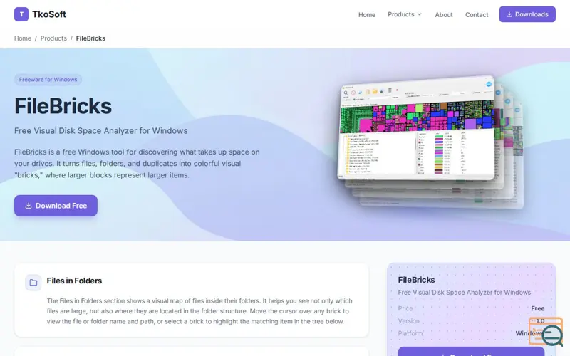 Screenshot of FileBricks: disk space analyzer software