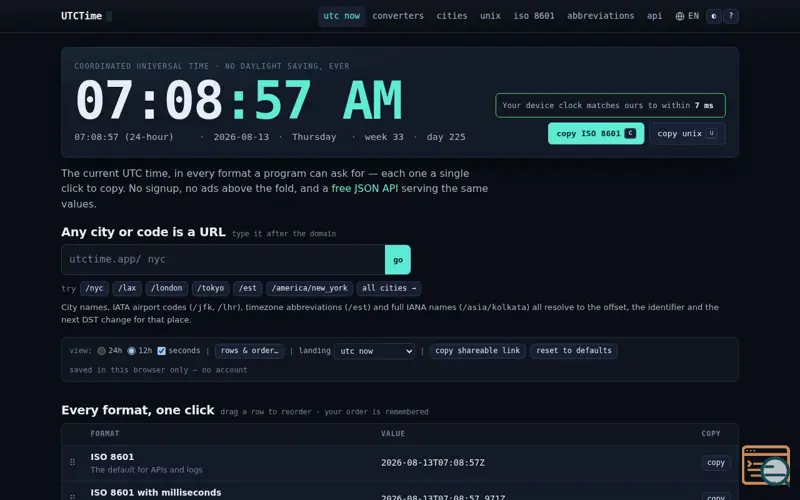 Screenshot of UTC Time