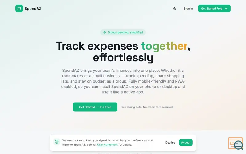 Screenshot of SpendAZ