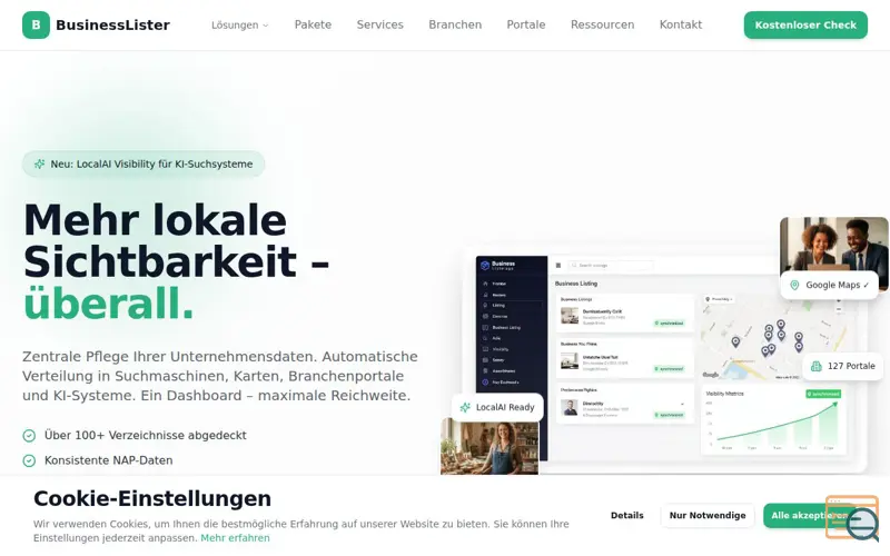 Screenshot of BusinessLister.cloud, a launch using INWX