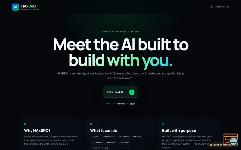 Screenshot of Haxbro AI, a launch using YouConvert.asia