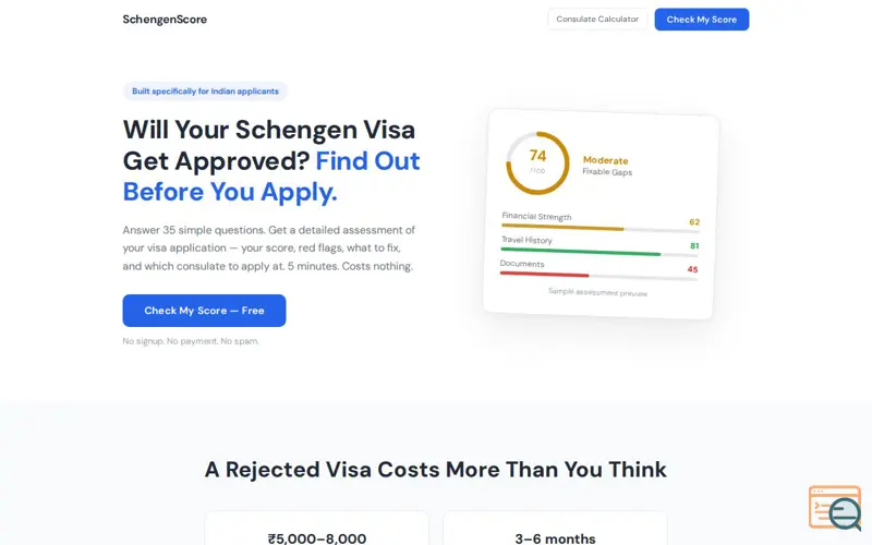 Screenshot of SchengenScore