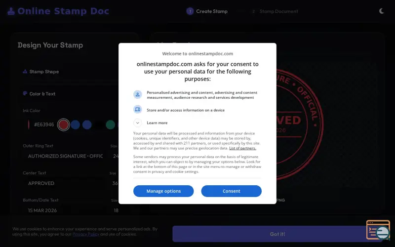 Screenshot of Online Stamp Doc