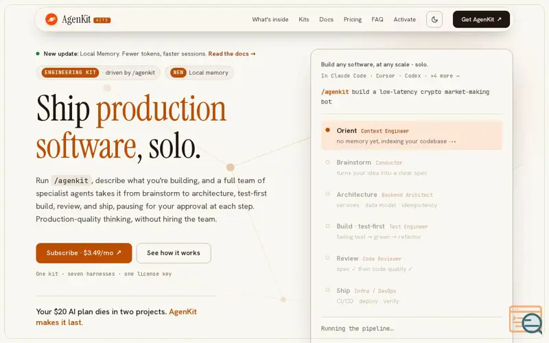 Screenshot of AgenKit, a launch using Talivia