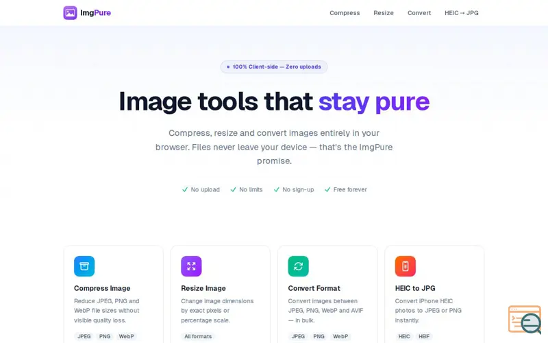 Screenshot of ImgPure, a launch using Kurumsaleposta