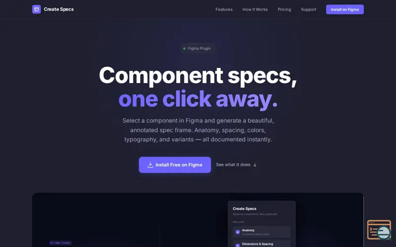 Screenshot of Create Specs
