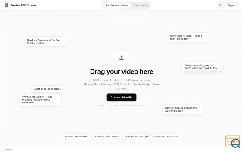 Screenshot of PreviewASO Screen
