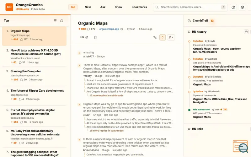 Screenshot of Orangecrumbs