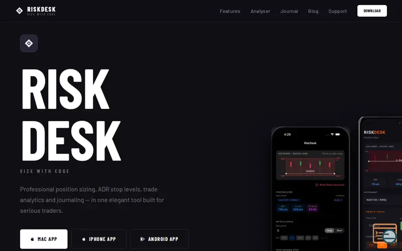 Screenshot of RiskDesk — Size With Edge