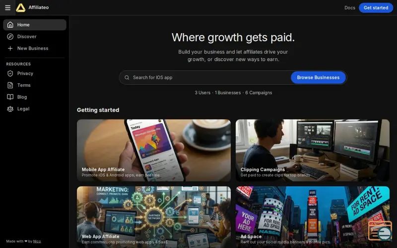 Screenshot of Affiliateo