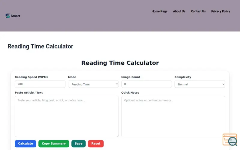 Screenshot of Reading Time Calculator