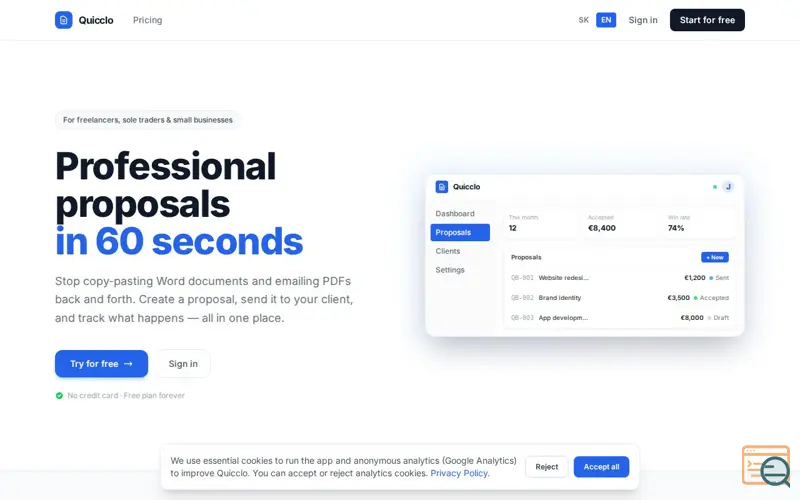 Screenshot of Quicclo
