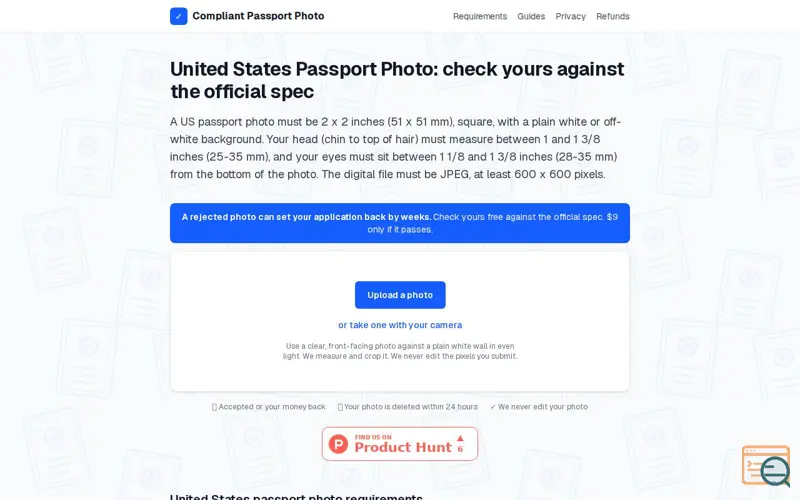 Screenshot of Compliant Passport Photo