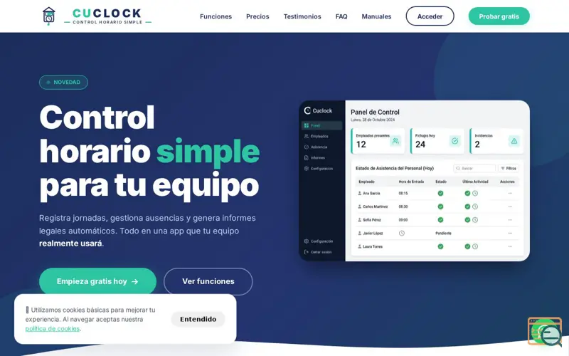 Screenshot of Cuclock — Control Horario Simple, a launch using DigitalOcean DNS