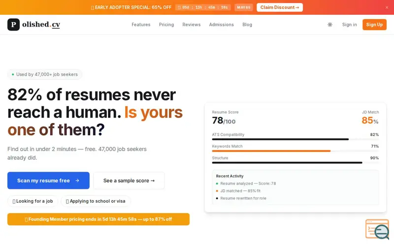 Screenshot of polished.cv, a launch using Abacus.AI