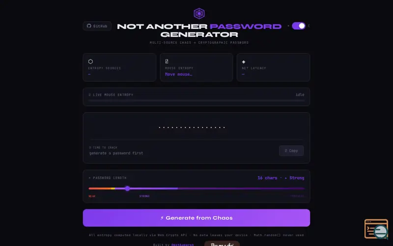 Screenshot of Not Another Password Generator