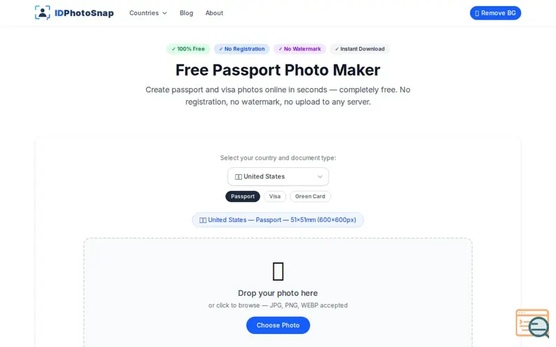 Screenshot of IDPhotoSnap