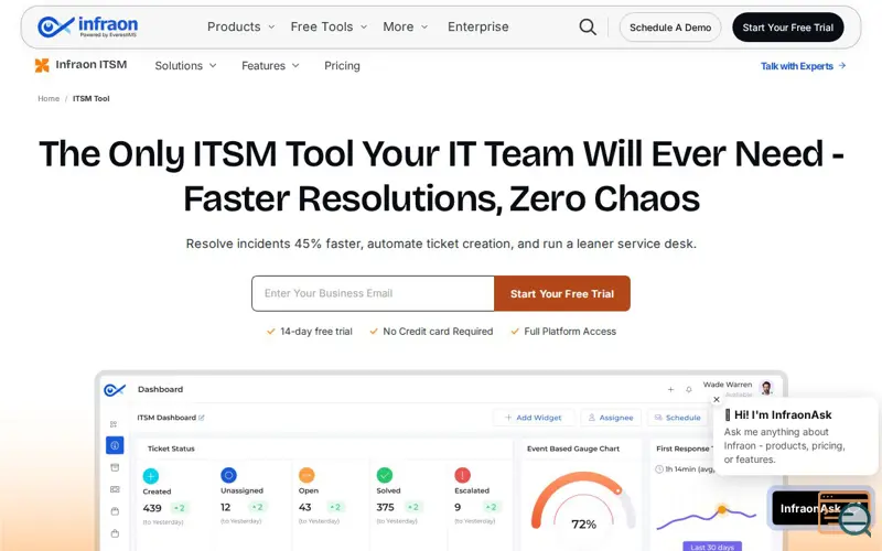 Screenshot of INFRAON ITSM