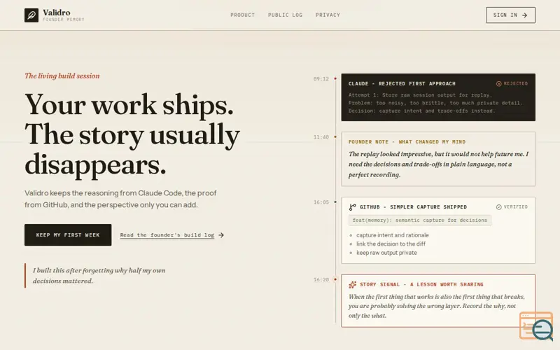 Screenshot of Validro - Browser Evidence Before You Launch