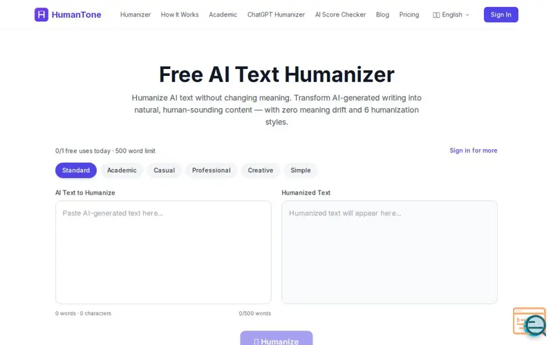 Screenshot of HumanTone