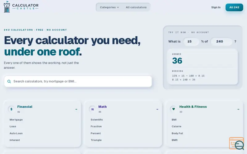 Screenshot of Calculator Castle 