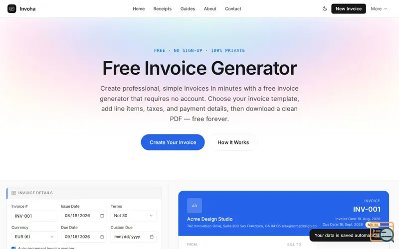 Screenshot of Invoha