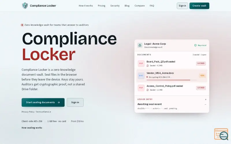 Screenshot of Compliance Locker | Zero-Knowledge Document Vault