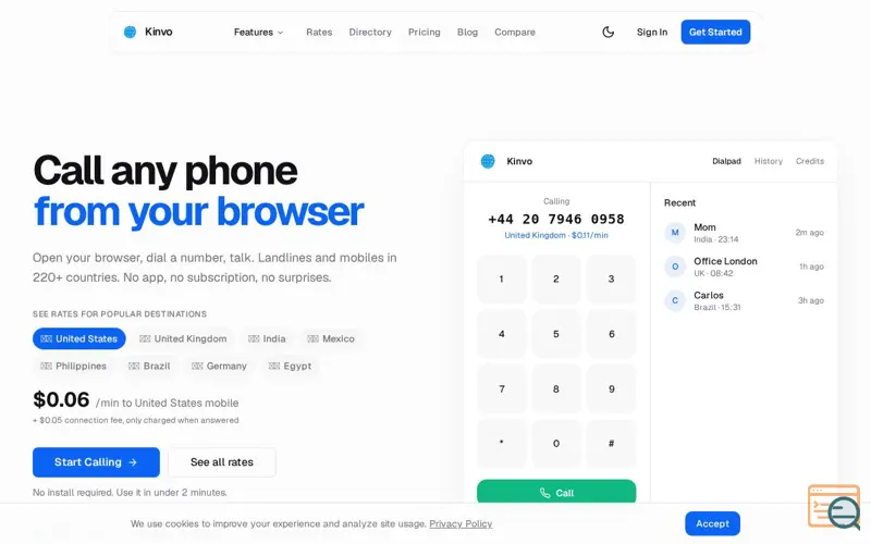 Screenshot of Kinvo, a launch using Telnyx