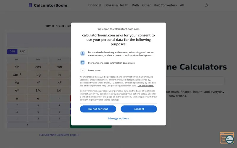 Screenshot of CalculatorBoom