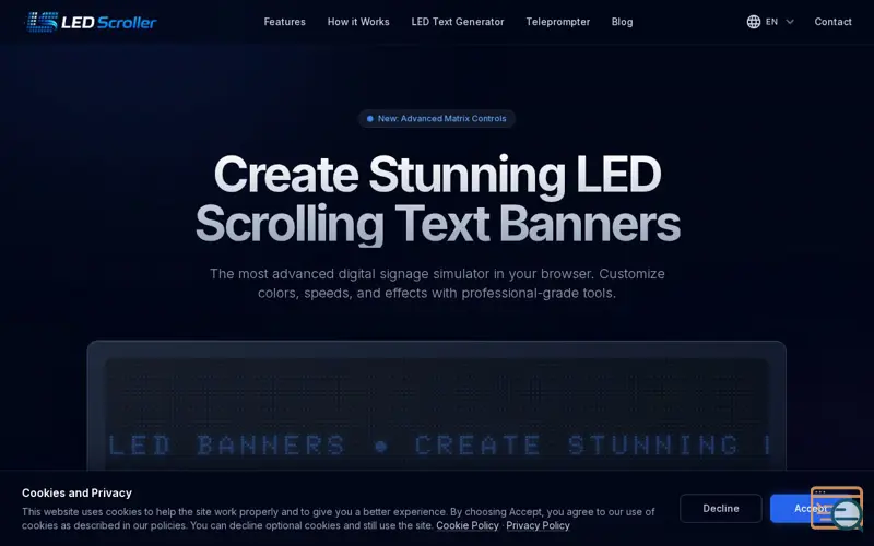 Screenshot of LED Scroller - LED Banner | Scrolling Text Generator | Digital Signage Online