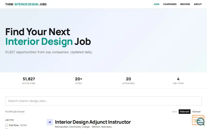 Screenshot of Think Interior Design Jobs