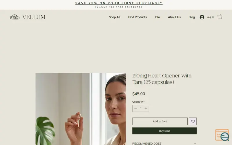 Screenshot of 150mg Heart Opener with Tara , a launch using Omnisend