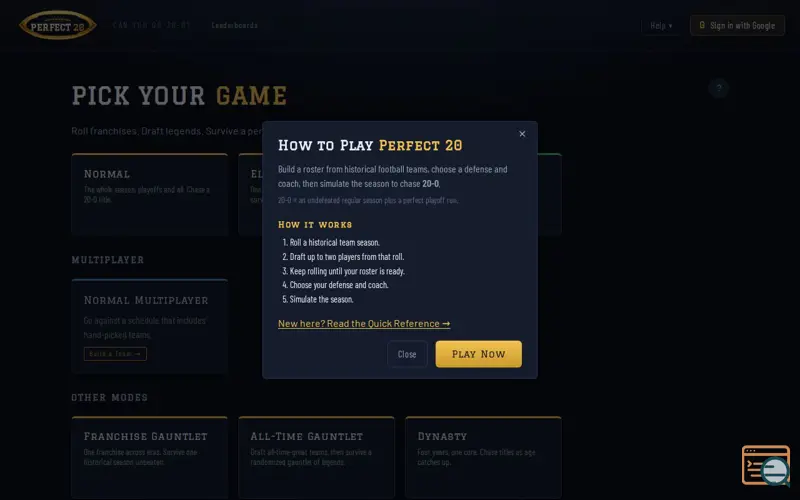 Screenshot of Perfect 20