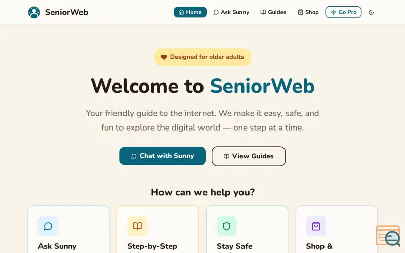 Screenshot of SeniorWeb  Internet: perfect for Seniors