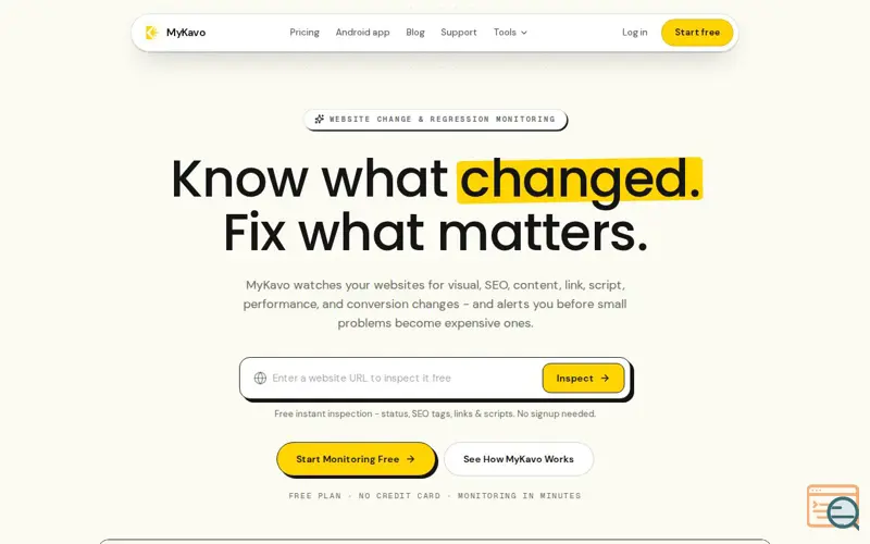 Screenshot of MyKavo - Site Monitoring Tool for Website Change Detection