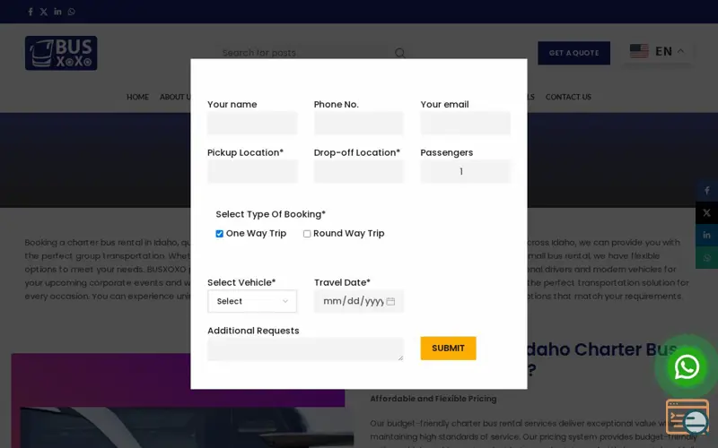 Screenshot of Idaho Charter Bus