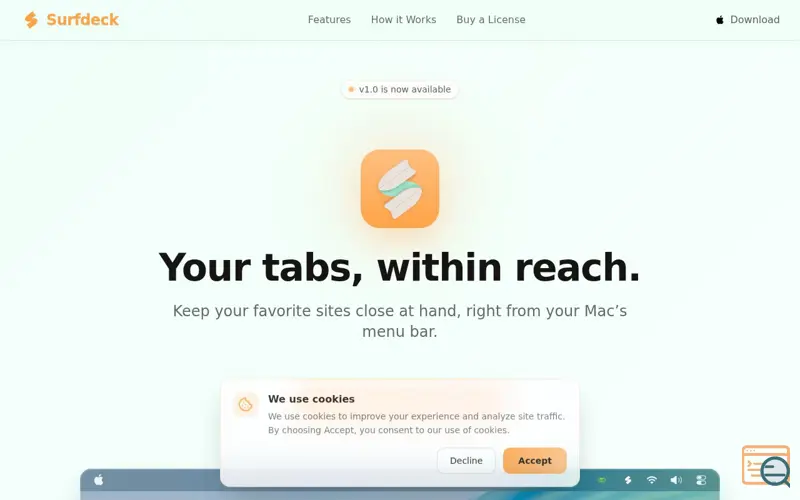Screenshot of Surfdeck - Your tabs, within reach