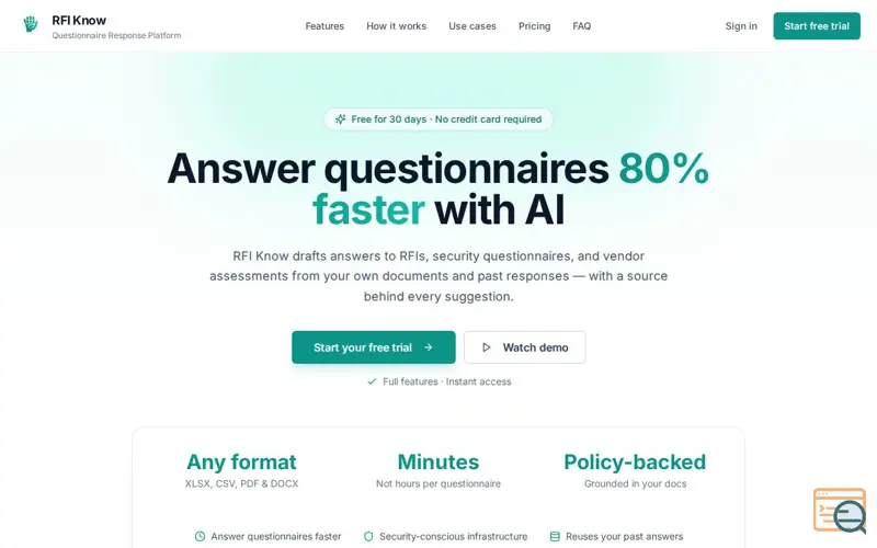 Screenshot of RFI Know