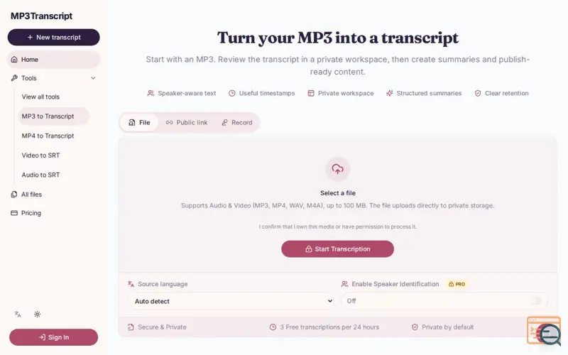 Screenshot of Mp3transcript