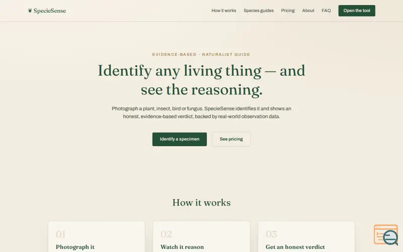 Screenshot of SpecieSense