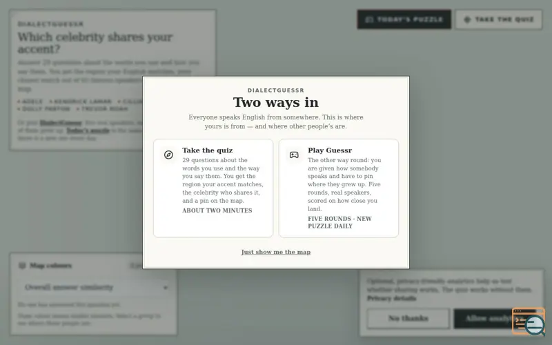 Screenshot of Dialectguessr