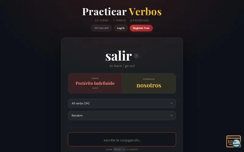 Screenshot of Practicar Verbos