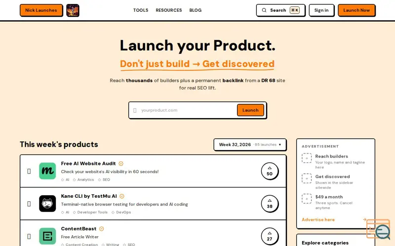 Screenshot of Nick Launches