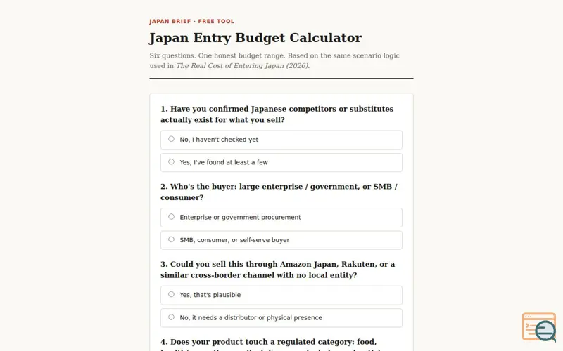 Screenshot of Japan Entry Budget Calculator