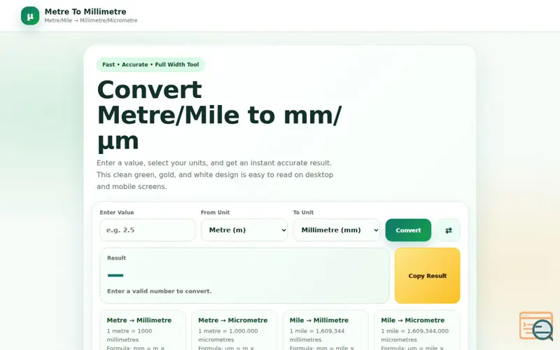 Screenshot of Metre to Millimetre Converter 