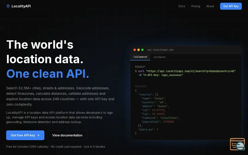 Screenshot of LocalityAPI