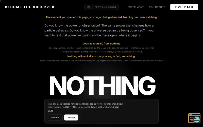 Screenshot of NOTHING | An Ongoing Social Experiment