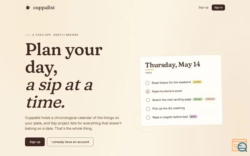 Screenshot of Cuppalist