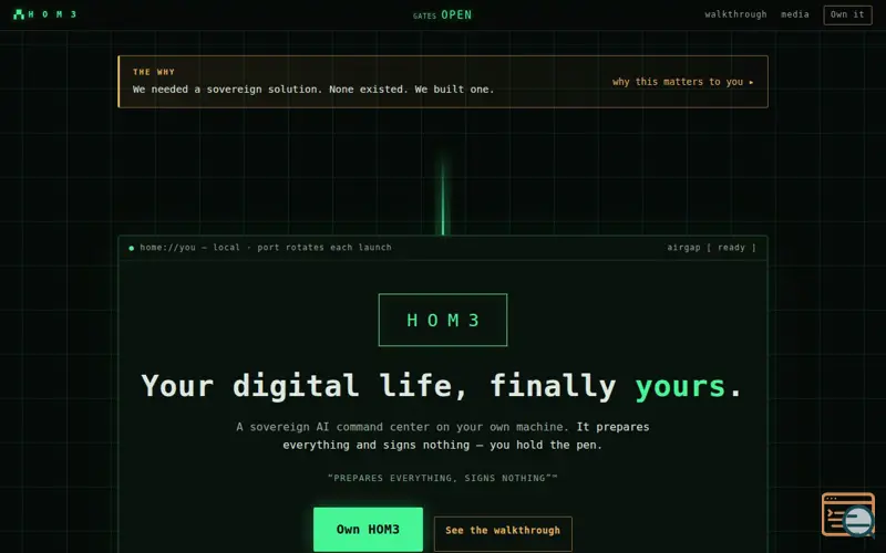 Screenshot of HOM3 — Your digital life, finally yours.