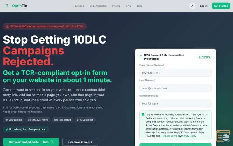 Screenshot of OptInFix 